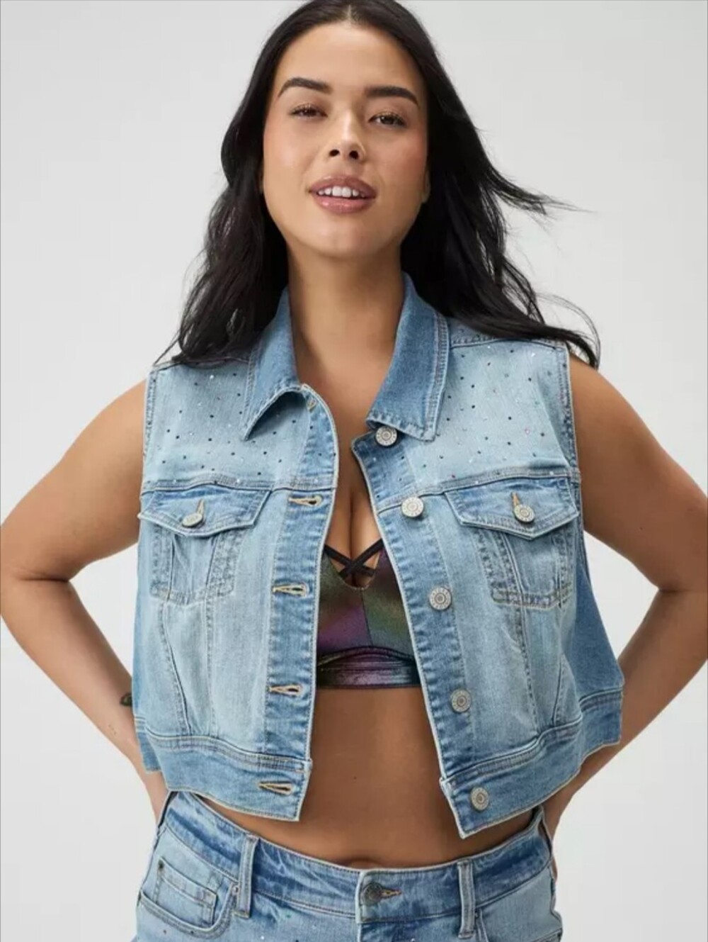 Size 2 Torrid Rhinestone Denim Crop Vest-NWT